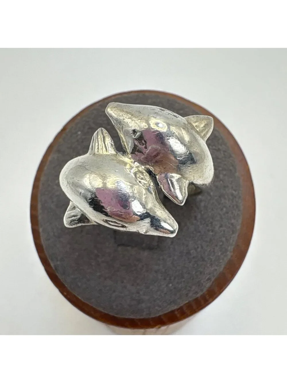 Two Dolphins Band Sterling Silver 925 Bypass Design Ring Size 9.25